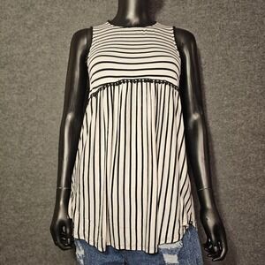 White Birch Black and white striped sleeveless top with button peep hole‎